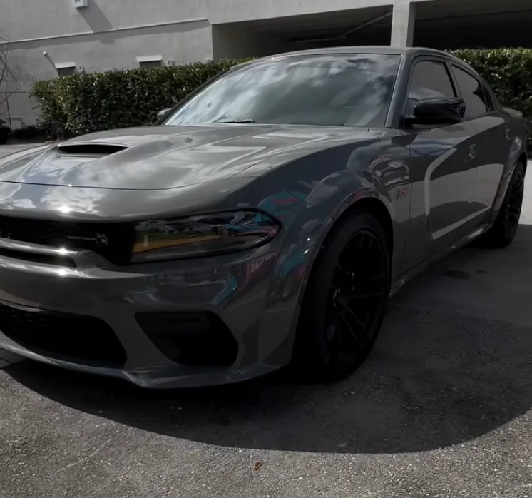Grey Dodge Charger with tinted windows