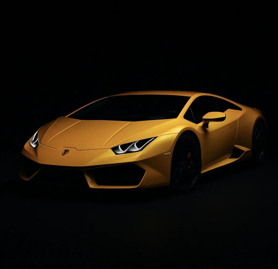 Orange Lamborghini Huracan on a black background