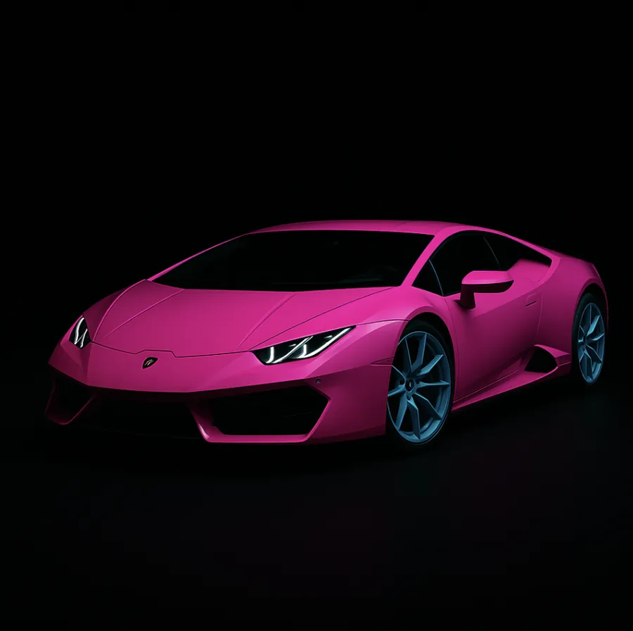 Pink Lamborghini Huracan on a black background