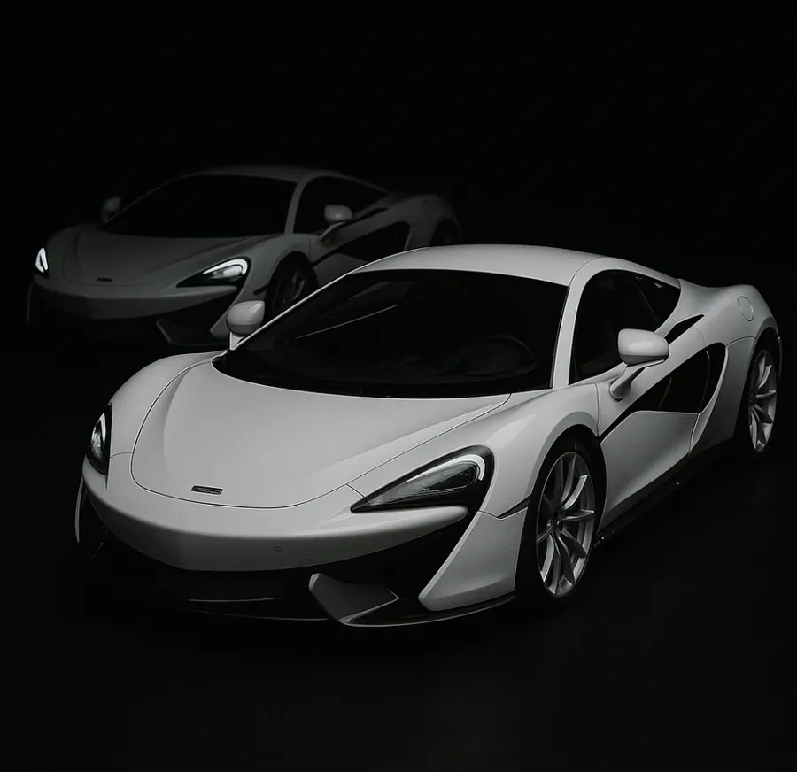 Two white McLaren 570S on a black background